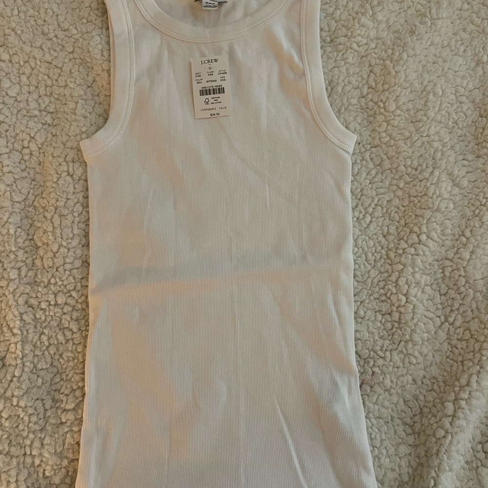 J. Crew White Ribbed Crewneck Tank Top